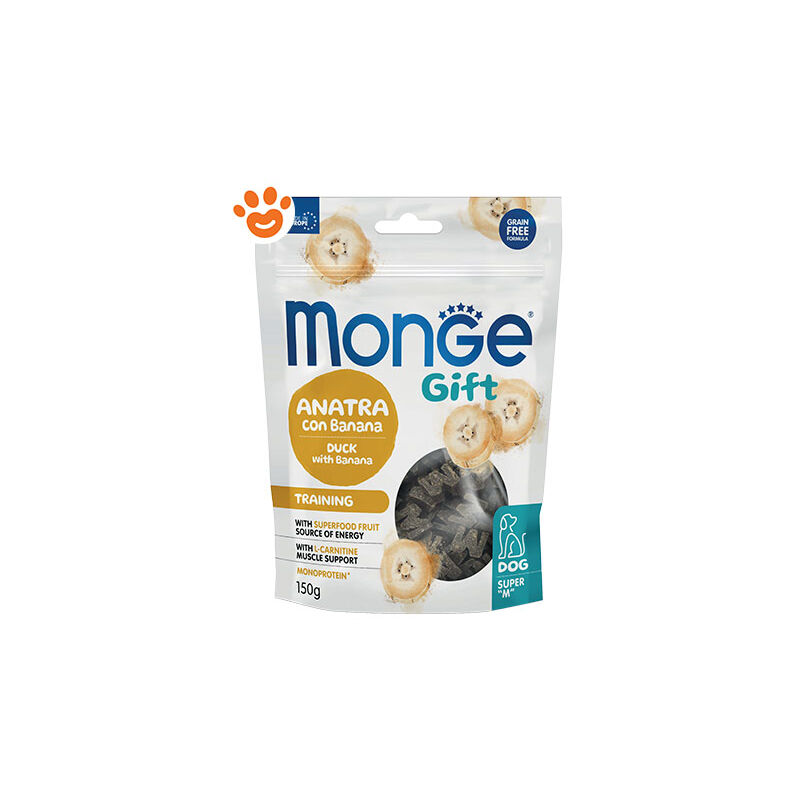 foto del prodotto dog gift super m training anatra con banana omaggio dog gift super m training anatra con banana omaggio confezione da 150 gr omaggio gift