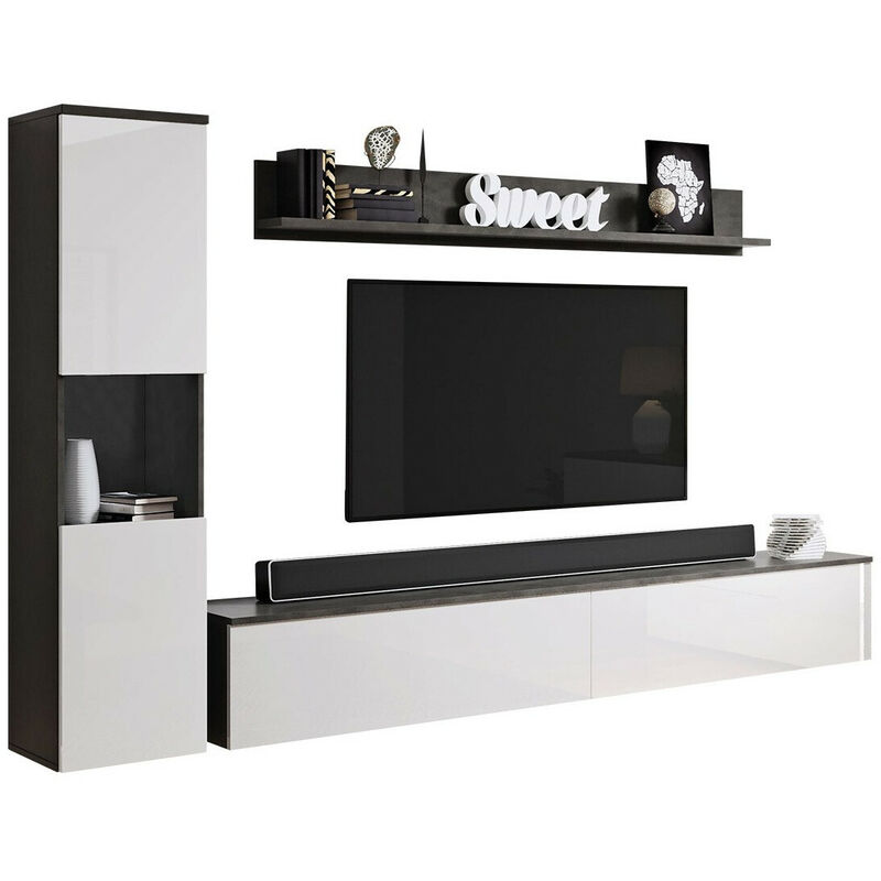 foto del prodotto mobilier1 set mobili soggiorno sarasota 130, grigio scuro bianco lucido