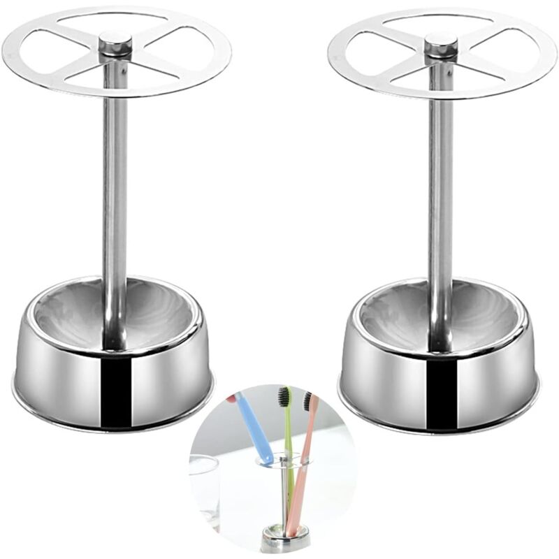 foto del prodotto zvd stainless steel toothbrush holder 2 pieces metal toothbrush holder bathroom organizer non slip base storage multifunction dry and easy to clean