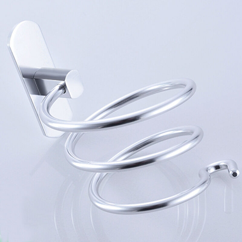 foto del prodotto hair dryer holder bracket, no drilling aluminum wall mounted hair dryer holder, suitable for bathroom kitchen hair salon with strong adhesive 
