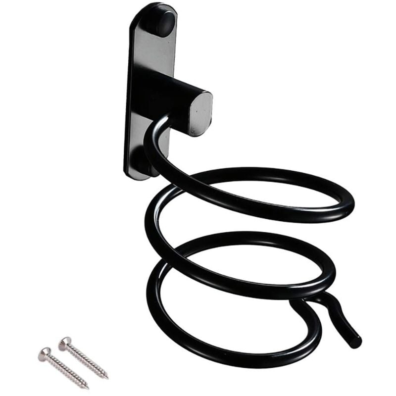 foto del prodotto wall mount hair dryer holder with drilling for hotel, bathroom, wc, barber aluminum, matte finish, black, 1 piece.