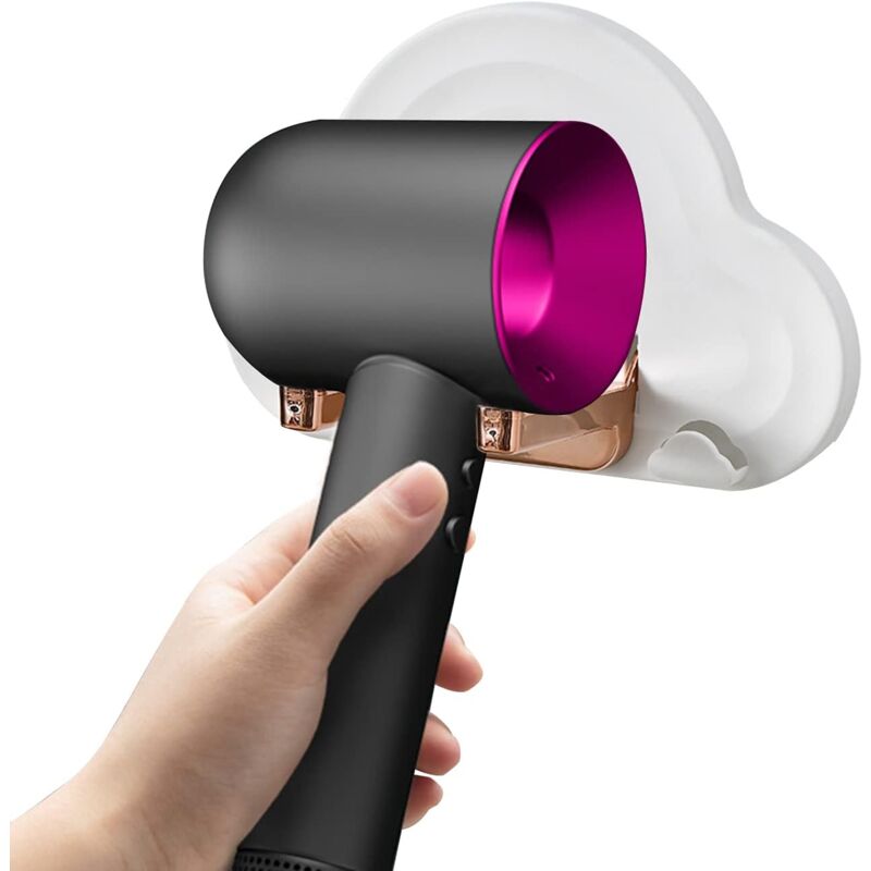 foto del prodotto hair dryer holder, wall mounted bathroom hair dryer rack, holder compatible with all hair dryers, hair dryer storage box white