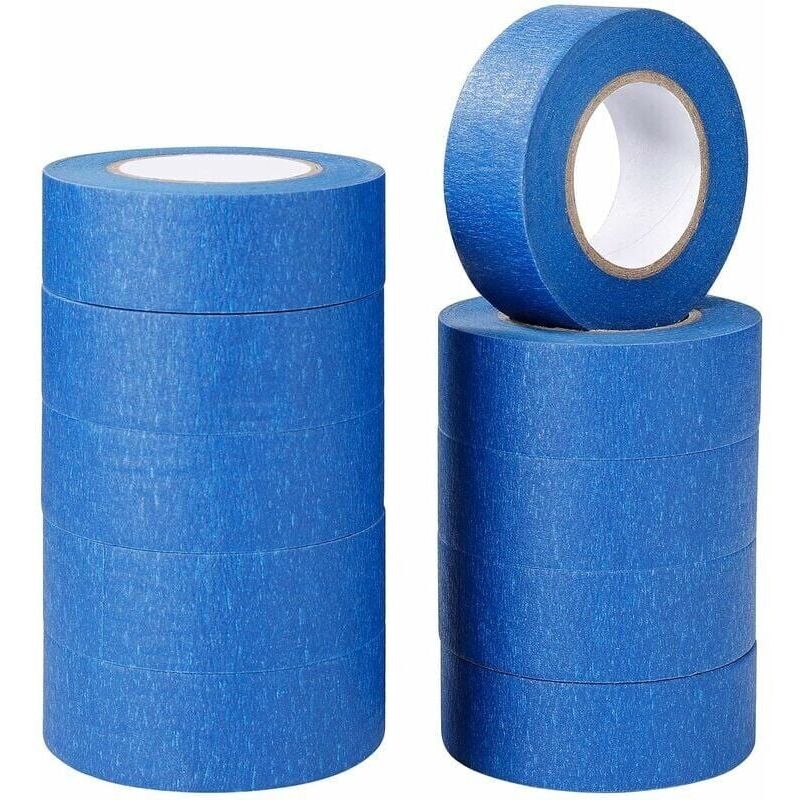 foto del prodotto nastro adesivo blu per dipingere e decorare etichette, verniciatura a spruzzo, lavori di imbianchino e bricolage. 10 rotoli da 24 mm x 20 m.