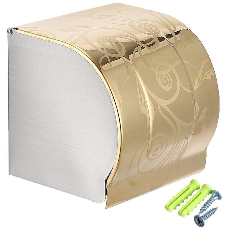 foto del prodotto toilet paper holder in stainless steel fully covered with glossy gold tone wall mount
