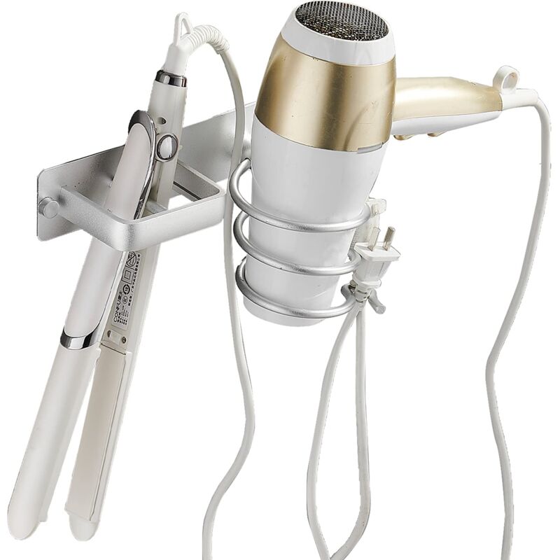 foto del prodotto zvd hair dryer holder, hair straightener holder with cable tidy, metal wall mounted holder for storing hair dryer, straightener, hairbrushes and