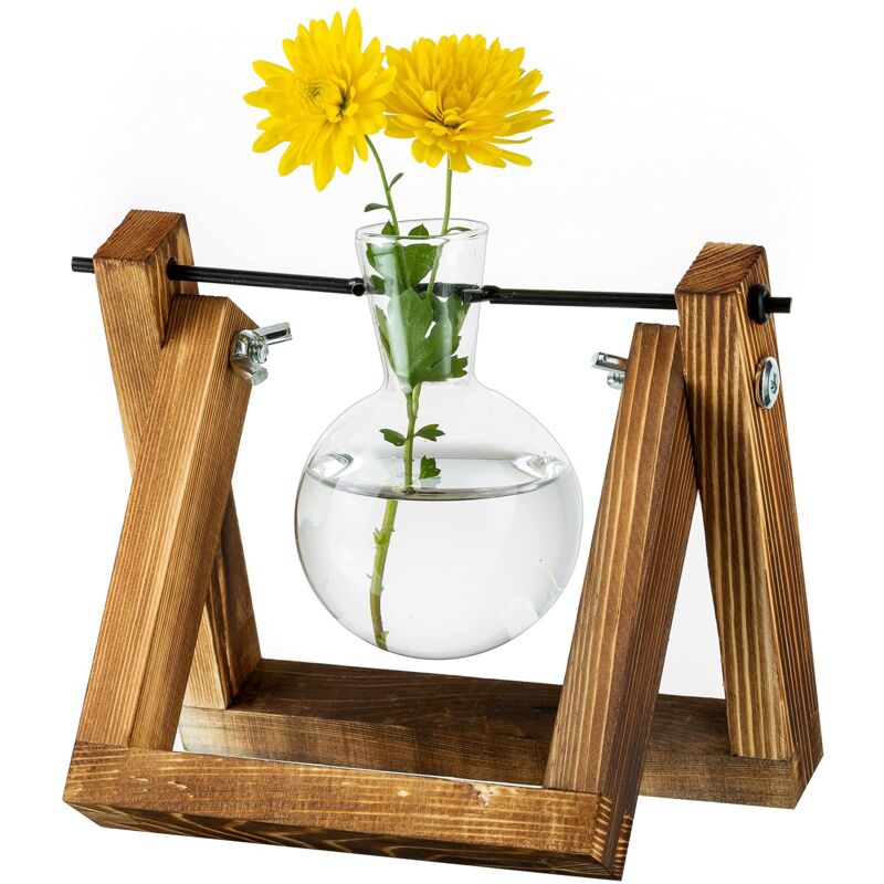 foto del prodotto zvd upgraded plant propagation station bulb vase planter with wooden stand indoor glass flower pot for centerpiece vintage decoration home office