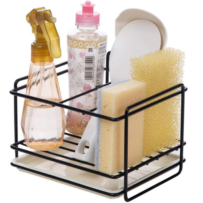 foto del prodotto sink sponge holder kitchen sink organizer with drip tray iron sponge holder basket utensil holder cleaning cloth and brushes holder