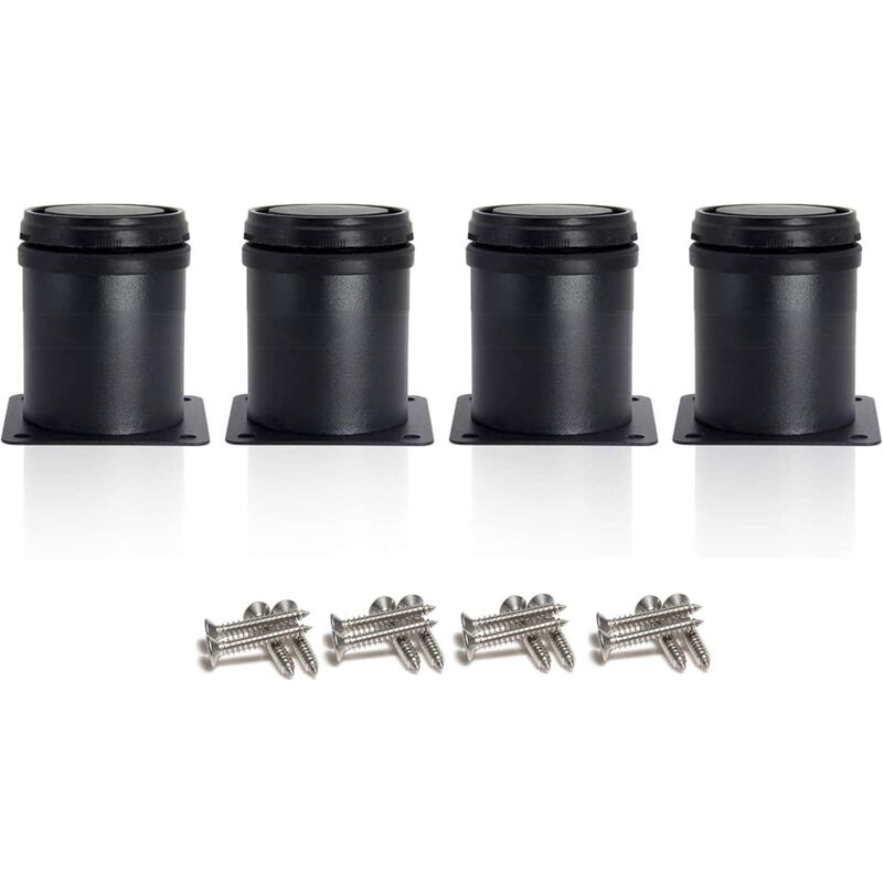foto del prodotto 4 x 50mm black furniture feet, height adjustable from 0 15mm with stainless steel screws