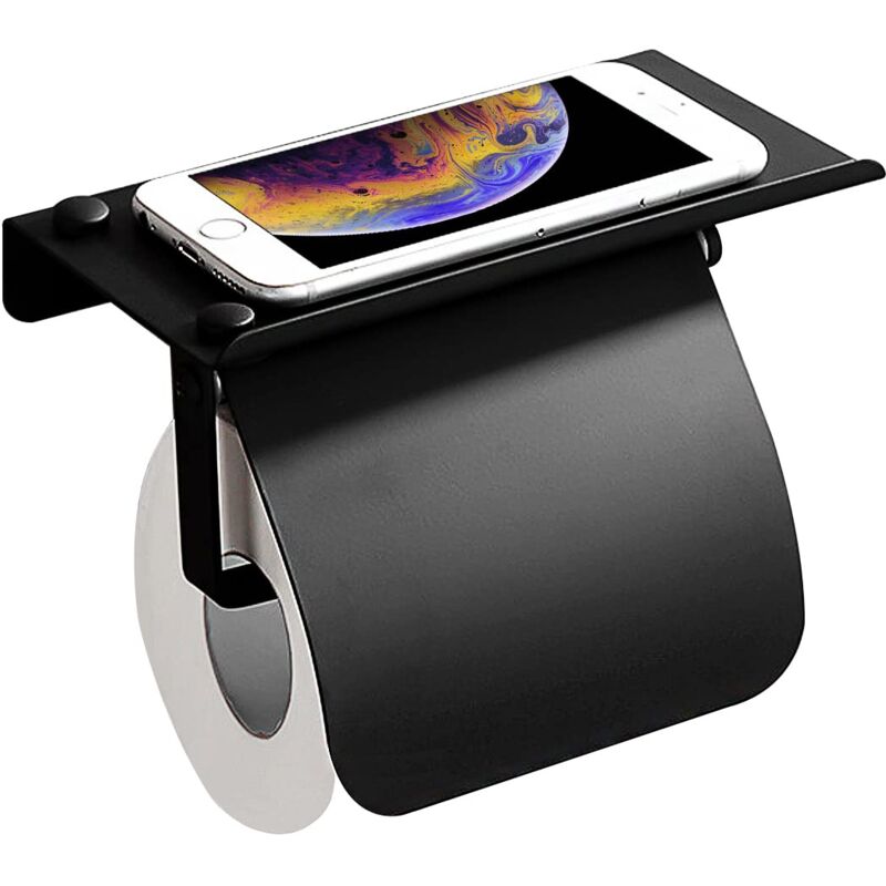 foto del prodotto zvd premium wall mounted toilet paper holder with shelf black toilet paper dispenser waterproof toilet paper cover stainless steel toilet roll