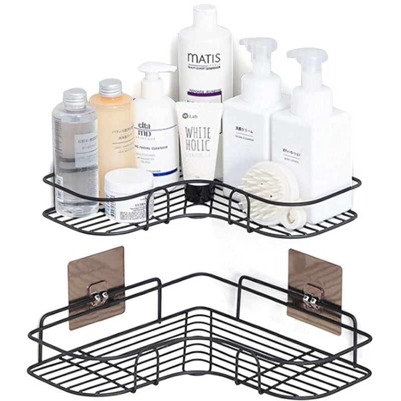 foto del prodotto 2 piece bathroom corner shelf with stickers black stainless steel kitchen