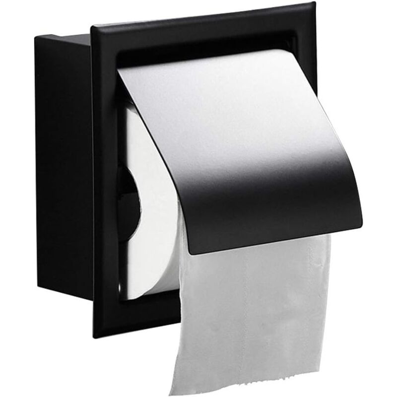 foto del prodotto matte black stainless steel recessed toilet roll holder for bathroom