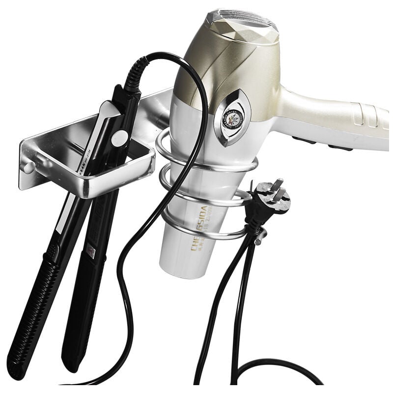 foto del prodotto zvd hair dryer holder, hair straightener holder with cable tidy, metal wall mounted holder for storing hair dryer, straightener, hairbrushes and