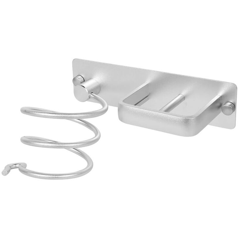 foto del prodotto wall mounted hair dryer rack aluminum drill hair dryer and iron holder matte surface hair dryer holder storage bathroom organizer matte silver 