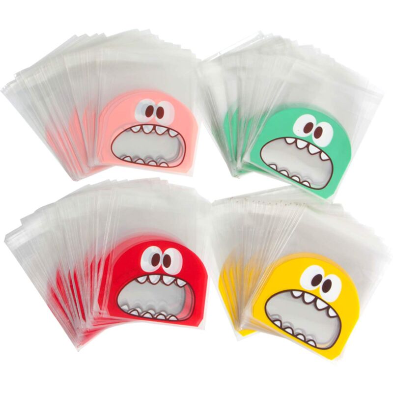 foto del prodotto zvd 400 pieces big mouth monster candy bags self adhesive treat bag cookie bags bakery decoration bags chocolate candy bags diy plastic bags, 3.9 x