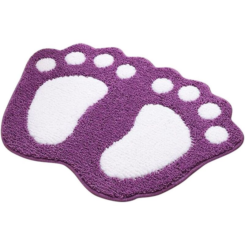 foto del prodotto anti slip and absorbent bathroom rug, big feet design, polyester, purple, 40 x 60 cm