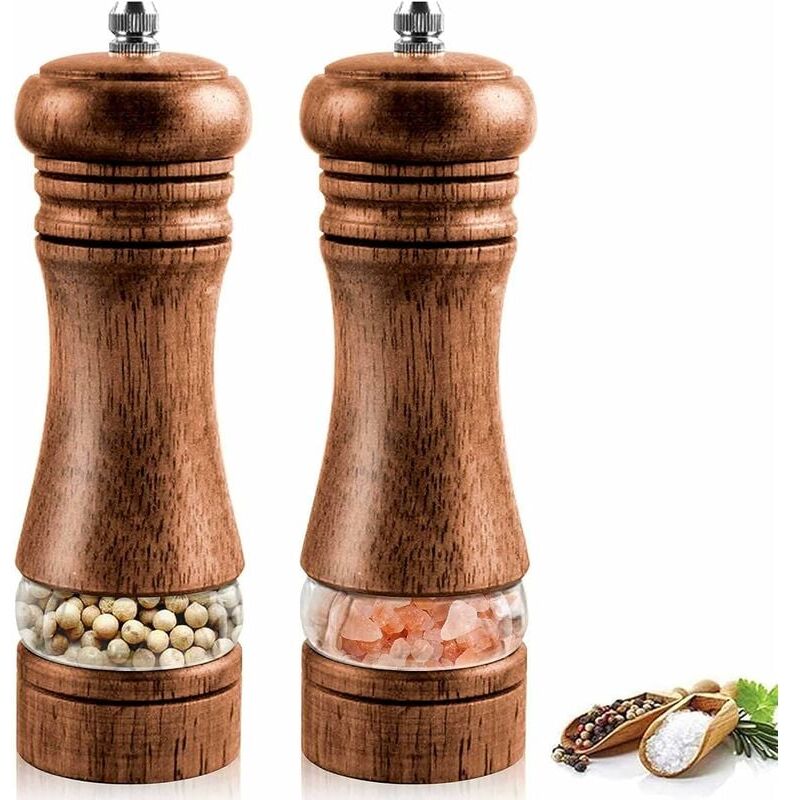 foto del prodotto zvd pepper mill, set of 2 wooden salt pepper mill, manual salt and pepper mill, adjustable ceramic spice grinder, salt and pepper shaker 6.inch,