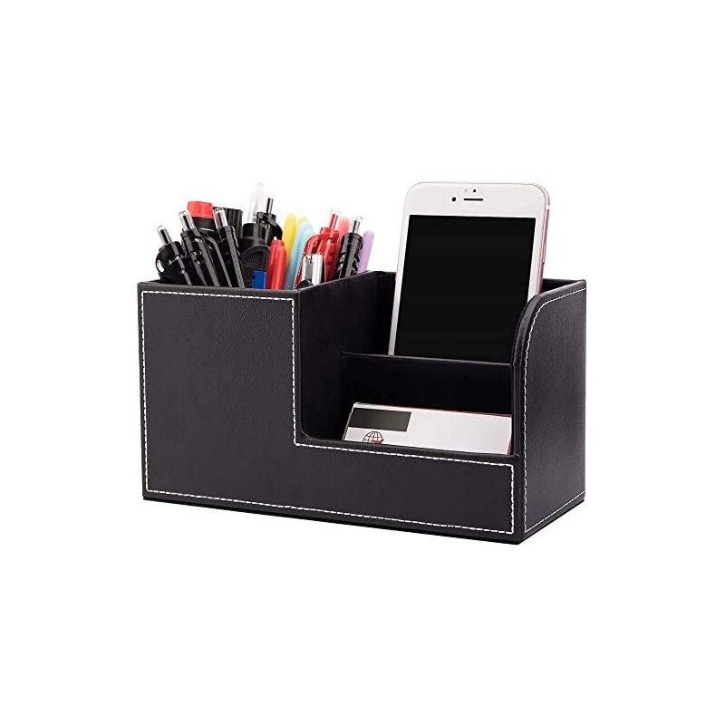 foto del prodotto zvd desktop storage box, multifunctional pen holder, stylish black pu leather desktop holder for stationery storage box, business cards, pens,