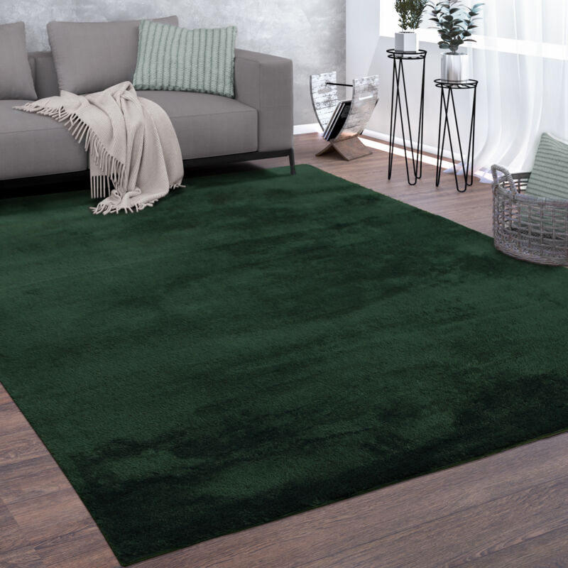 foto del prodotto paco home tappeto salotto pelo corto lavabile monocolore moderno morbido verde 80x300 cm