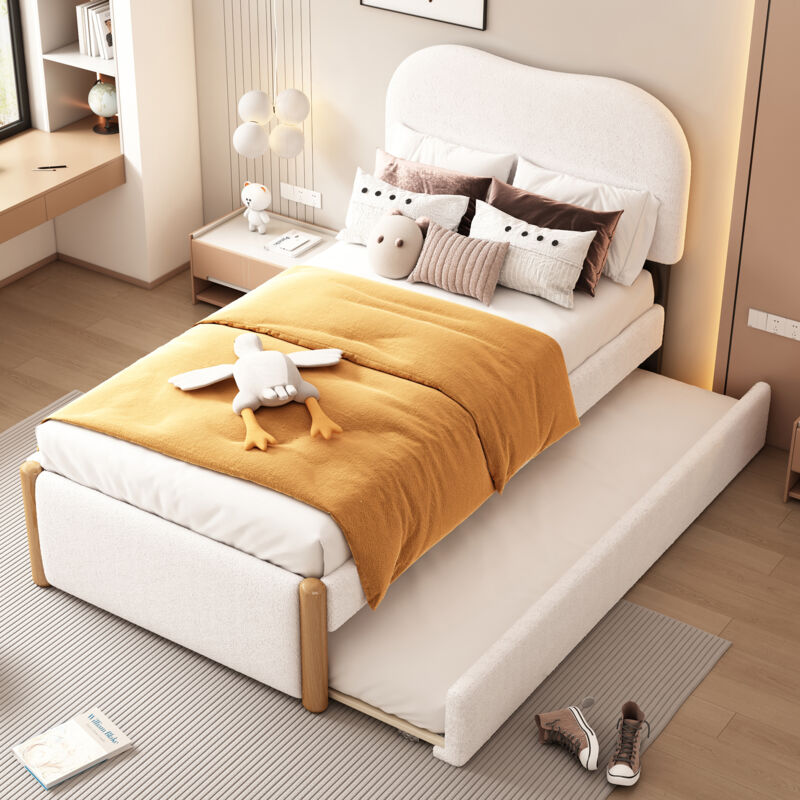 foto del prodotto letti con letti estraibili 90x200cm 90x190cm letti singoli per adulti bambini, in peluche, senza materasso, bianco
