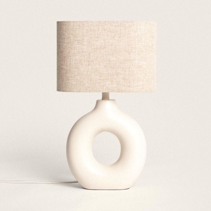 foto del prodotto ledkia lampada da tavolo ceramica e tessuto memphis beige
