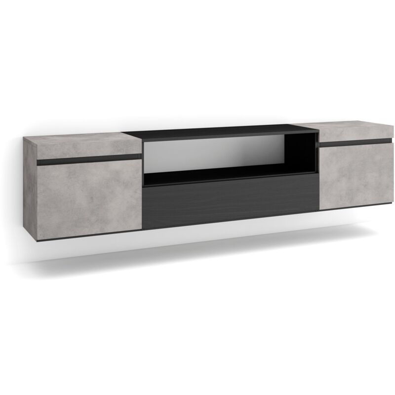 foto del prodotto mobile tv soggiorno, ampio spazio a disposizione, 200x45x35cm, per tv fino a 80 , sospeso, da appendere, stile moderno, grigio cemento skraut home