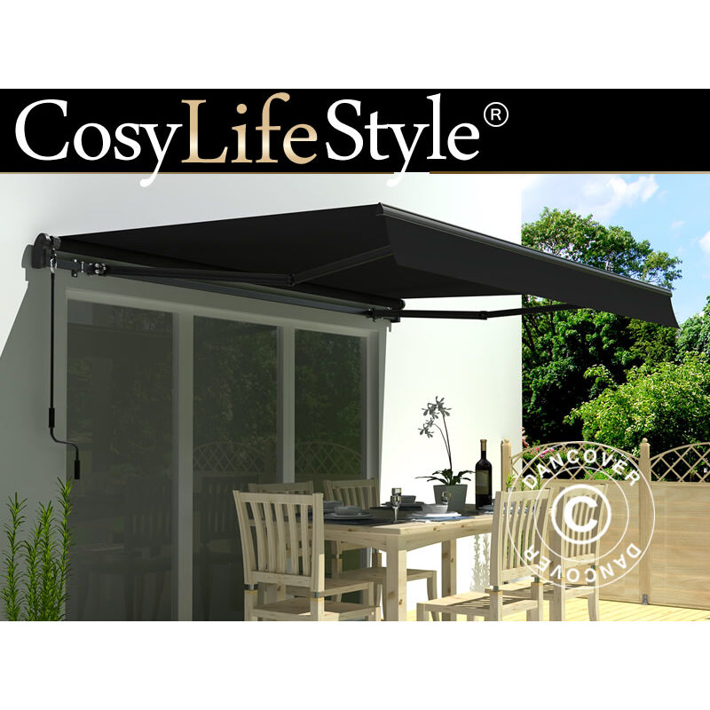 foto del prodotto dancover tenda da sole con manovella, 3,95x3m, nero telaio nero
