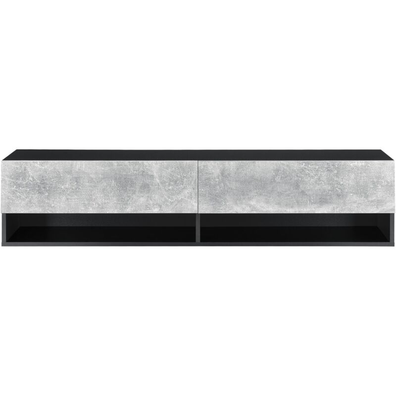 foto del prodotto mensola a muro 2 ante porta tv portaoggetti 140 cm effetto cemento nero