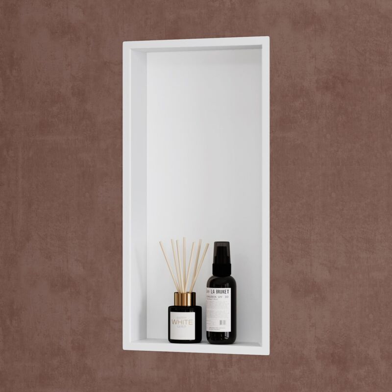 foto del prodotto nicchia doccia da incasso mensola da parete per bagno ripiano integrato porta shampoo 30x60x8.3 cm bianco doporro