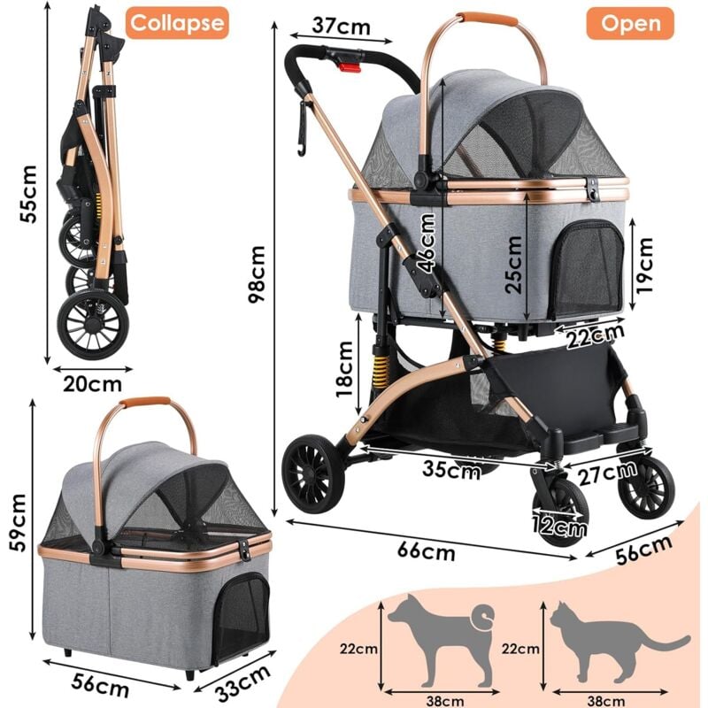 foto del prodotto liferun passeggino per cani, cestino per animali domestici, cuccia per cani, borsa per il trasporto di animali domestici, pieghevole, fino a 20 kg