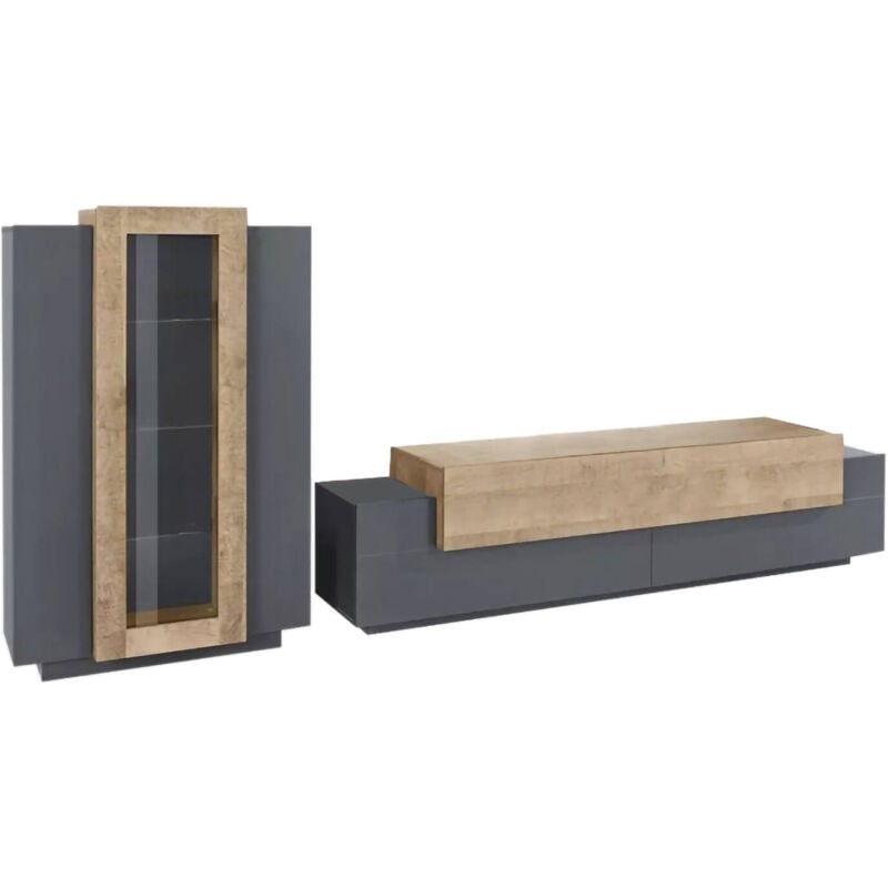 foto del prodotto parete attrezzata maja, set salotto porta tv, mobile soggiorno multiuso, 100 made in italy, cm 280x45h120, antracite e rovere dmora