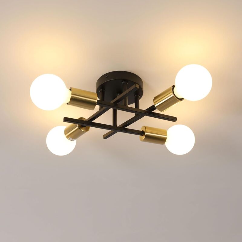 foto del prodotto plafoniera industriale, plafoniera metallica retr a 4 luci e27, luce a sospensione moderna per soggiorno, camera da letto, cucina e sala da pranzo