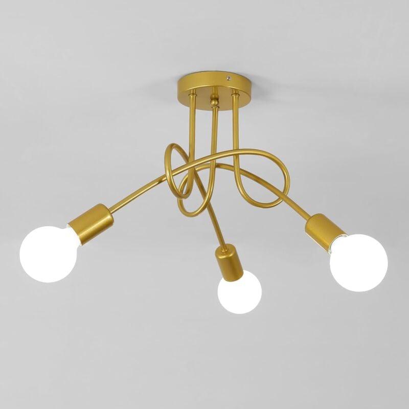 foto del prodotto plafoniera industriale 3 luci e27, lampadario in ferro vintage oro per camera da letto soggiorno cucina sala da pranzo lampadine non incluse goeco