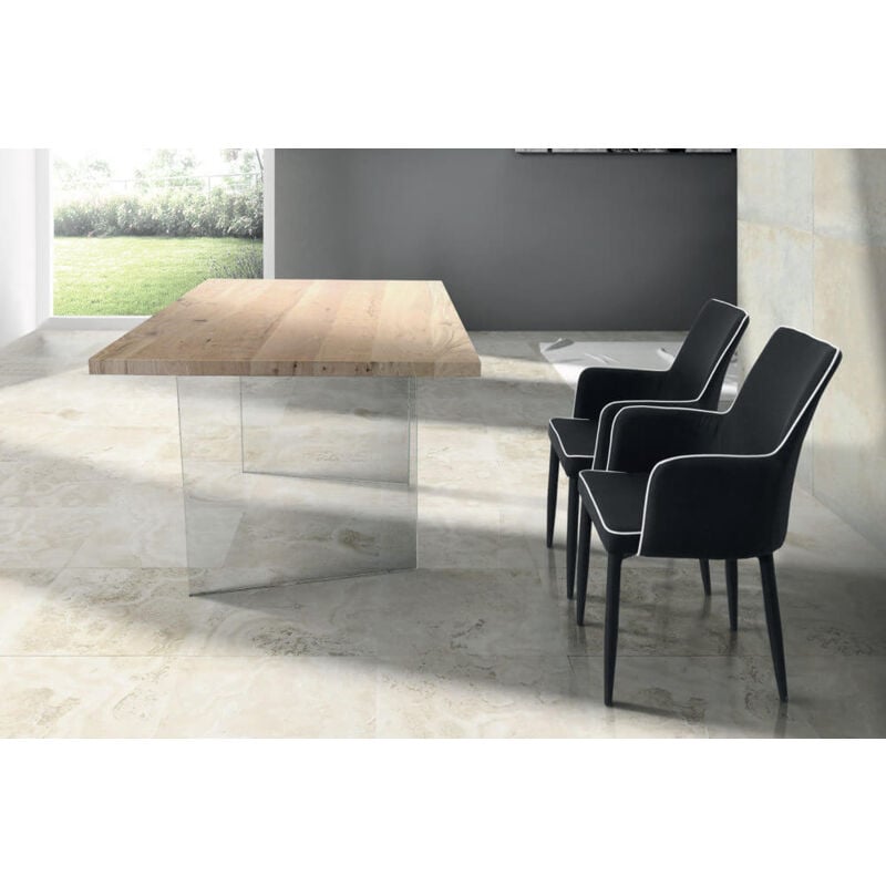 foto del prodotto milani home anson tavolo da pranzo moderno in vetro rovere impiallacciato