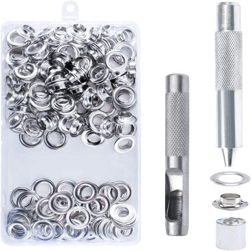 immagine 0 del prodotto cyslmuk kit di occhielli da 100 pezzi, occhielli da 10 mm per teloni, kit di occhielli, kit di occhielli con 3 strumenti, occhielli per teloni,