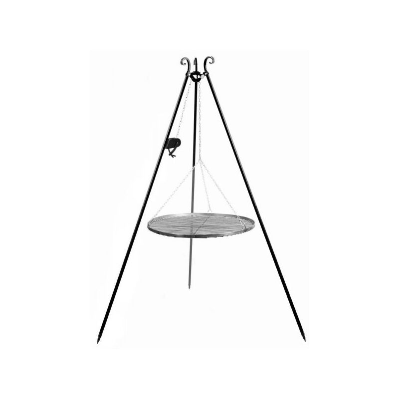 foto del prodotto barbecue treppiede da 180 cm con griglia in acciaio naturale da 60 cm verricello
