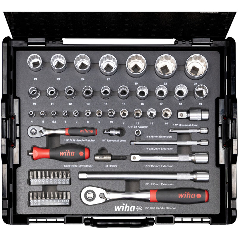 immagine 0 del prodotto set di chiavi a bussola e punte wiha 1 4 e 1 2 60 pz. incl. l boxx 44685 