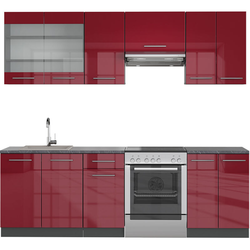 foto del prodotto armadi da cucina fame line, rosso bordeaux lucido, 240 cm senza piano di lavoro, vicco