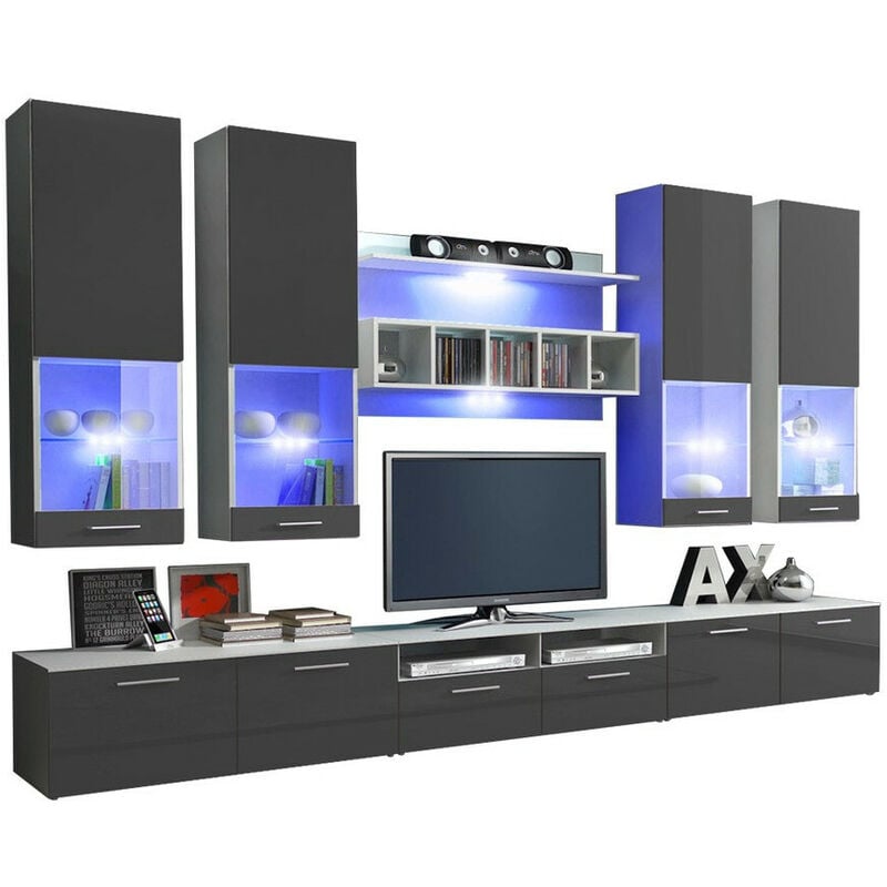 foto del prodotto mobilier1 set mobili soggiorno nashville 107, bianco grigio lucido