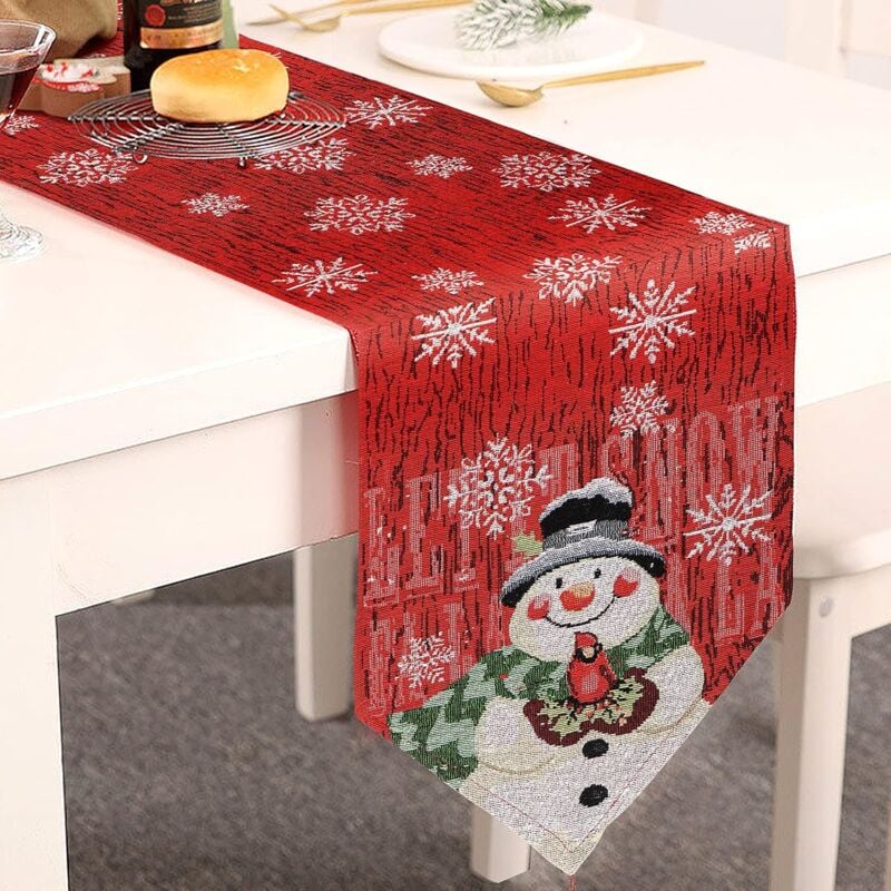 foto del prodotto fortuneville runner da tavola natalizio, tovaglia natalizia con pupazzo di neve, runner da tavola rosso lavabile decorazione natalizia di san