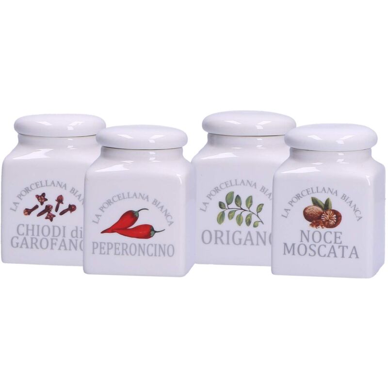 foto del prodotto la porcellana bianca barattoli porcellana spezie 4 pz in gift box conserva, barattoli e contenitori barattoli cucina porcellana 6,5xh9,5 cm