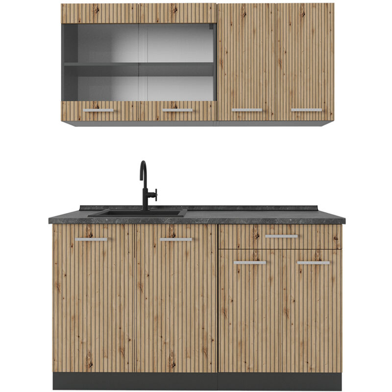 foto del prodotto vicco cucina monoblocco r line, rovere artigianale antracite, 140 cm , pl antracite