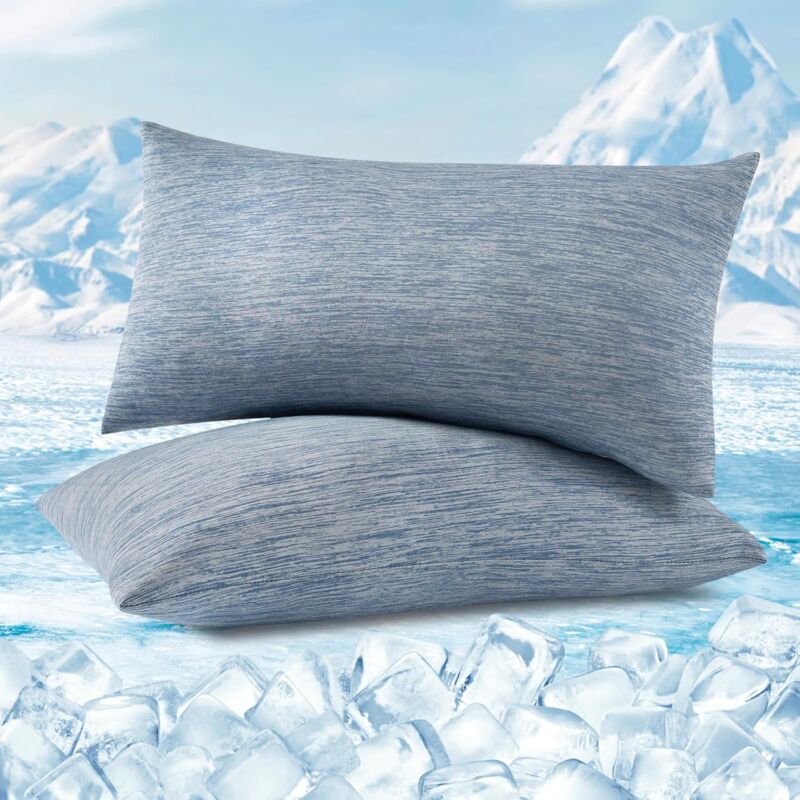 foto del prodotto woltu 2 pezzi coppia federe copricuscino rinfrescanti in lavatrice con zip protezione e comfort 50x70cm blu