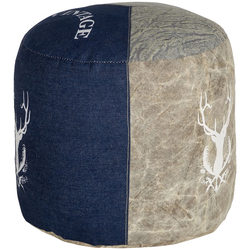 foto del prodotto womo design pouf poggiapiedi jacksonville imbottito 35 x 43 cm tabouret in tela e jeans sedile colore beige e blu per soggiorno da divano