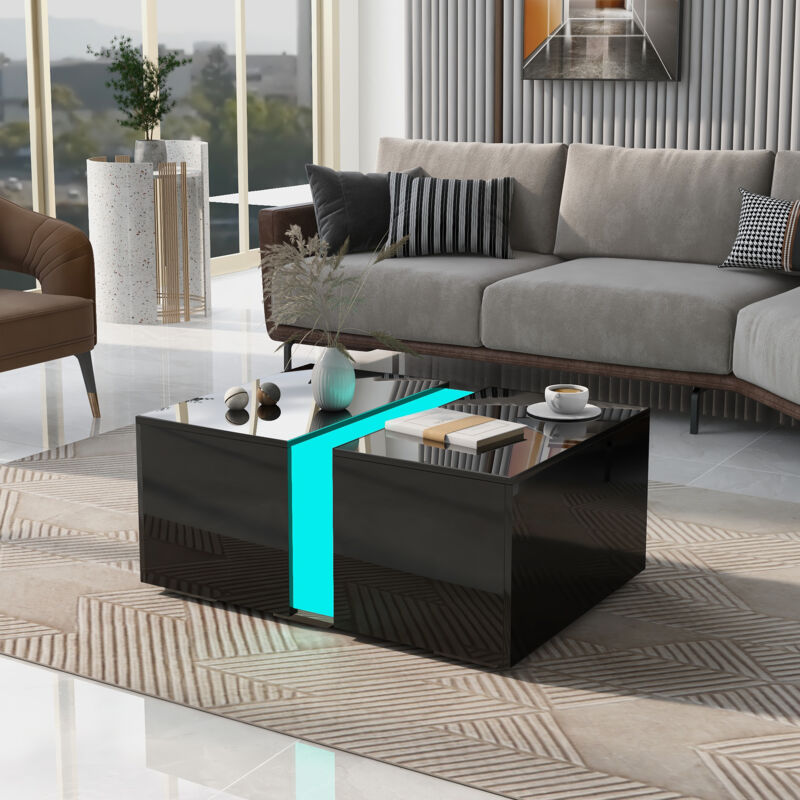 foto del prodotto tavolini bassi fissi 73x60x34cm, tavolino salotto estensibile, led, moderno, truciolato, nero