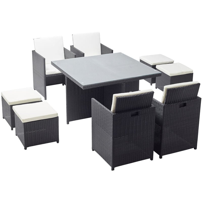 foto del prodotto salotto da giardino a incasso 8 posti resina intrecciata bianco nero monaco