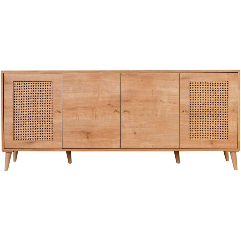 foto del prodotto credenza hypsipyle, buffet da soggiorno, madia da salotto, dispensa da cucina, 180x41 h81 cm, quercia dmora