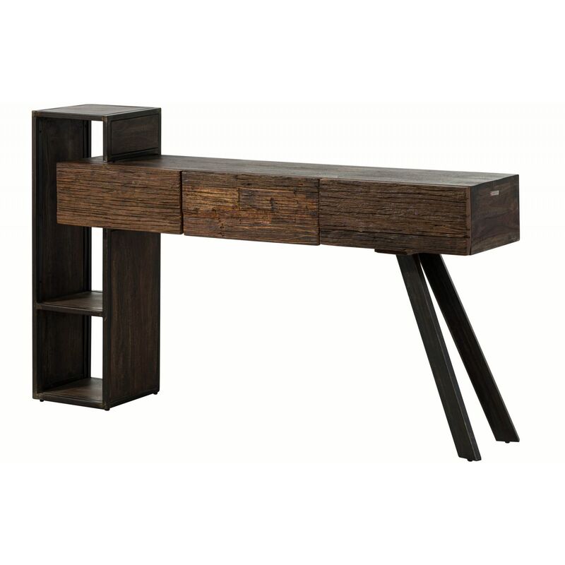 foto del prodotto tavolo consolle in legno di acacia legno riciclato 160x36,5x97 laccato marrone sevilla 02