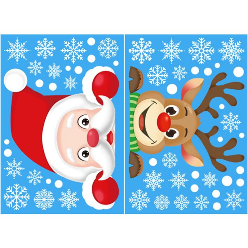 foto del prodotto tonchean altre decorazioni natalizie, adesivi per finestre natalizi, 2 fogli di adesivi per finestre riutilizzabili con babbo natale e fiocchi di