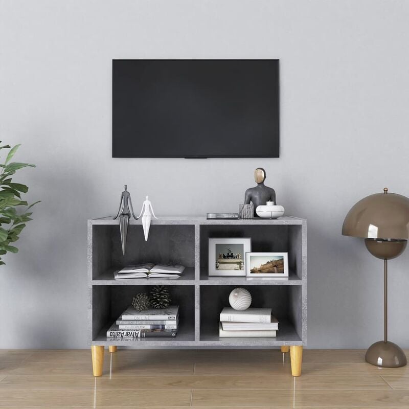 foto del prodotto mobile tv moderno porta tv con gambe in legno massello grigio cemento 69,5x30x50 cm bv123483 bonnevie