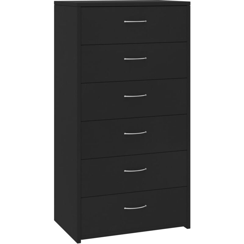 foto del prodotto credenza, cassettiera, mobiletto, organizer, cucina, soggiorno, soggiorno, con 6 cassetti, 50 x 34 x 96 cm, in derivati del legno nero.